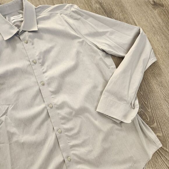 Calvin Klein Mens Slim Fit Performance Non Iron Gray Dress Shirt Size 17 36/37 - Picture 6 of 9